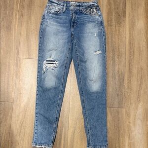 Edgely Jeans 90's Taper High Rise Stretch Denim Blue Jeans